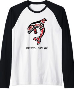 Bristol Bay Alaska Native American Indian Orca Killer Whale Raglan Baseball Tee