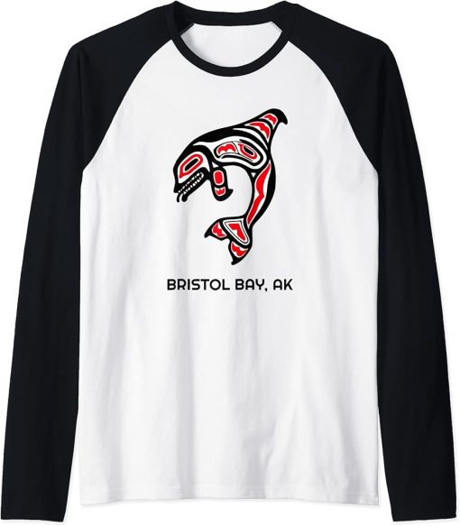 Bristol Bay Alaska Native American Indian Orca Killer Whale Raglan Baseball Tee