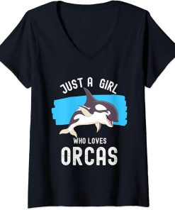 Womens Just A Girl Who Loves Orcas V-Neck T-Shirt