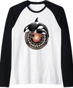 Cute Orca Whales Samoa Polynesia Style Orcas Raglan Baseball Tee