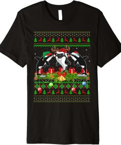 Orca Fish Lover Xmas Lighting Santa Ugly Orca Christmas Premium T-Shirt