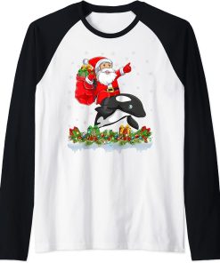 Orca Fish Lover Santa Riding Orca Christmas Raglan Baseball Tee