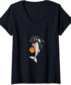 Womens Basketball Love Killer Whale Orca Lover Animal Funny Womens V-Neck T-Shirt